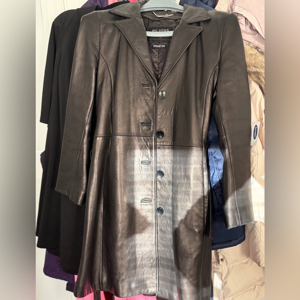 Wilson Leather Pelle Studio Ladies Midi Black Leather Coat w/Belt M